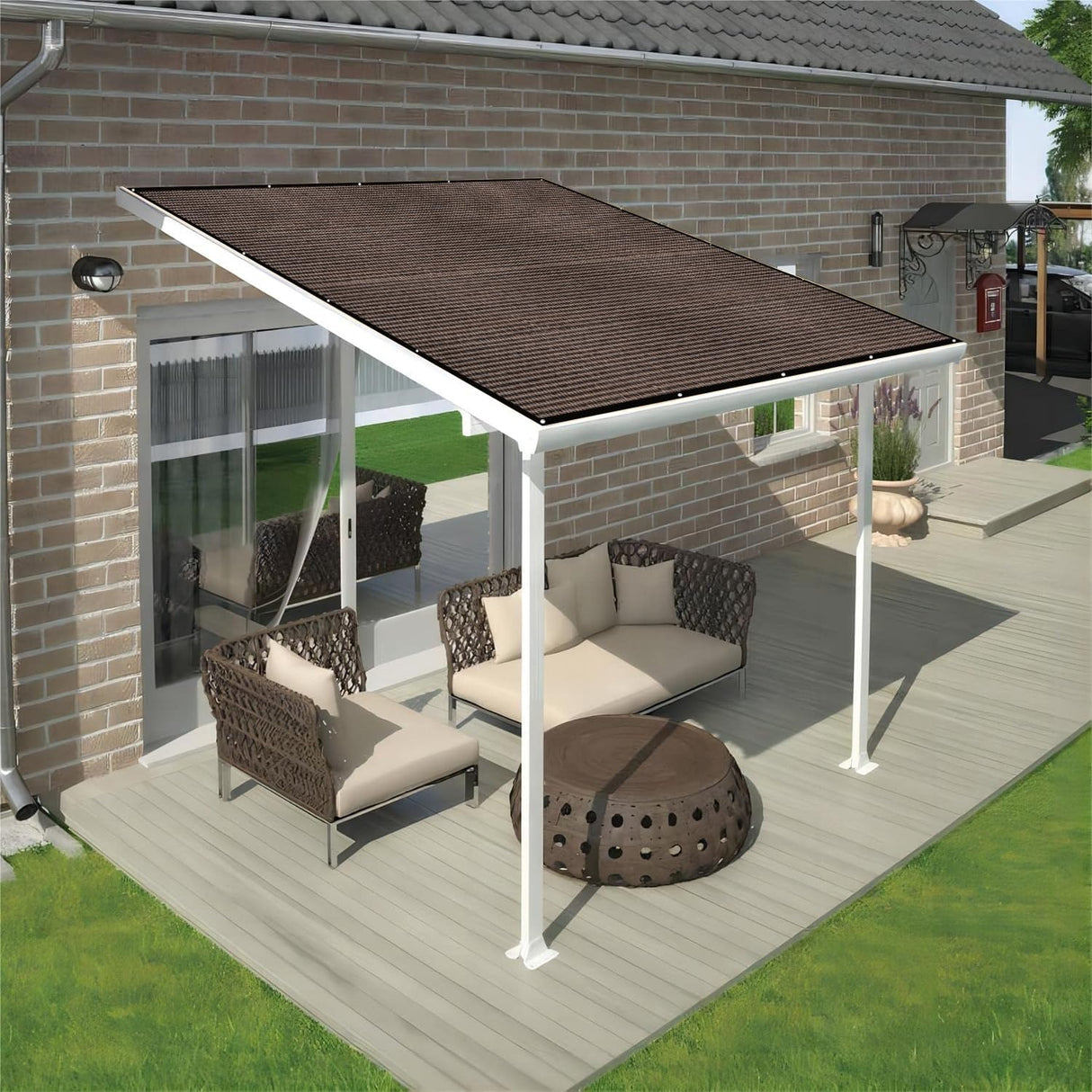 Shatex 90% Sun Shades for Patios 6X 10ft Shade Fabric Sun Shade Cloth Taped Edge with Grommets Sun-Block Mesh Shade for Pergola Cover Canopy Mocha, 12 Bungee Balls Shatex