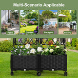 FOLLOOK Planter Box with Trellis, 4ft Tall Self-Watering Plastic Raised Garden Beds and Lattice Trellis with Lockable Wheels & Drain Plug for Outdoor Patio Backyard Balcony, Black, 2 Pcs FOLLOOK