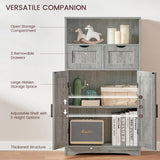 Iwell Bathroom Cabinet with 2 Drawers & 2 Adjustable Shelves, Storage Cabinet with Doors, Cupboard, Floor Cabinet for Living Room, Home Office, Grey Iwell