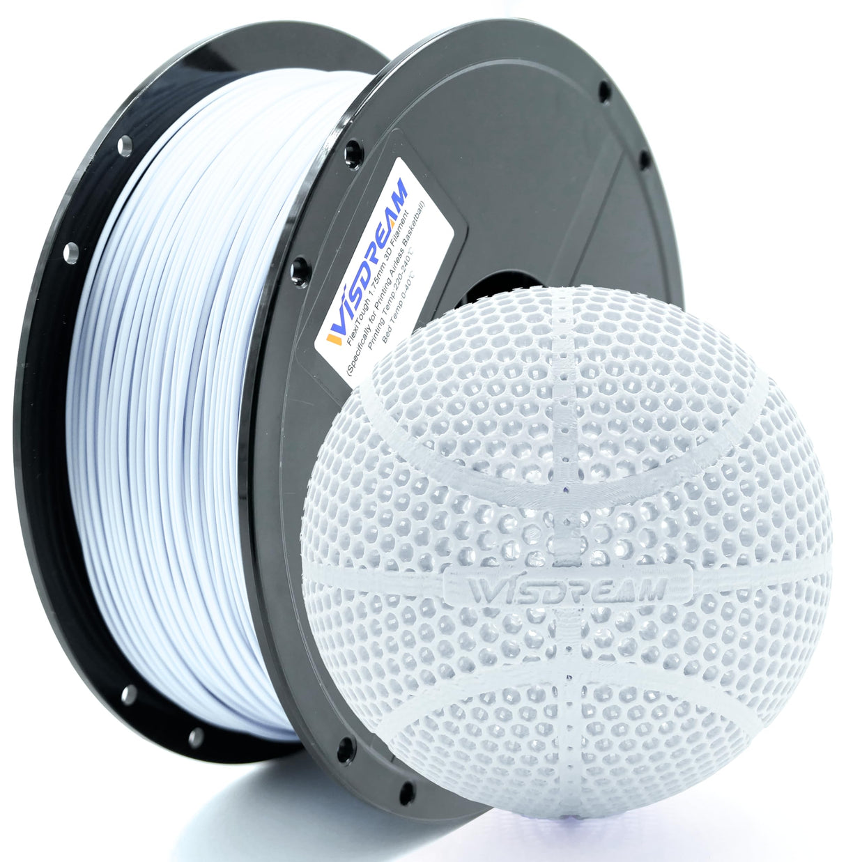 WISDREAM FlexiTough Flexible Filament Developed Specifically for Printing Airless Basketballs,1.75mm,1KG (2.2lbs),Compatible with Most FDM Printers,White WISDREAM