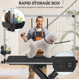 YITAHOME 49 Inch Professional Electric Dog Grooming Table, w/Leveling Wheels Grooming Table for Dogs at Home, w/Aluminum Large Dog Grooming Station, Anti Slip Tabletop & Tool Organizer Black YITAHOME