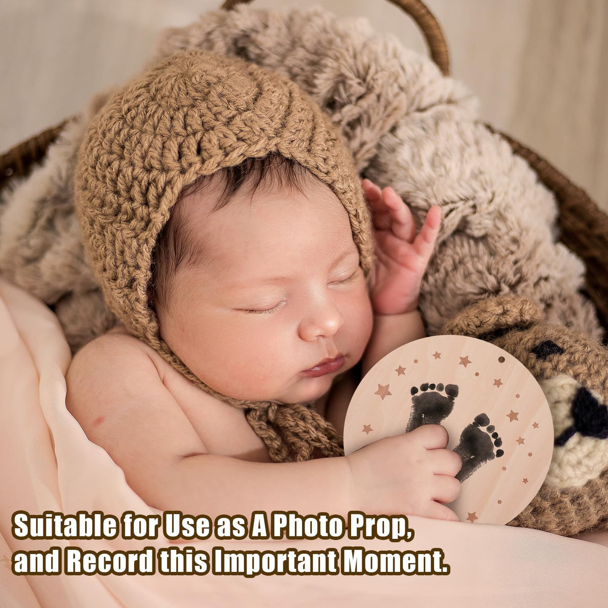 Wooden Baby Announcement Sign, 5.9 inch Baby Birth Announcement Sign with Ink Pad Markers Hello World Newborn Sign Baby Nursery Name Sign for SAVITA