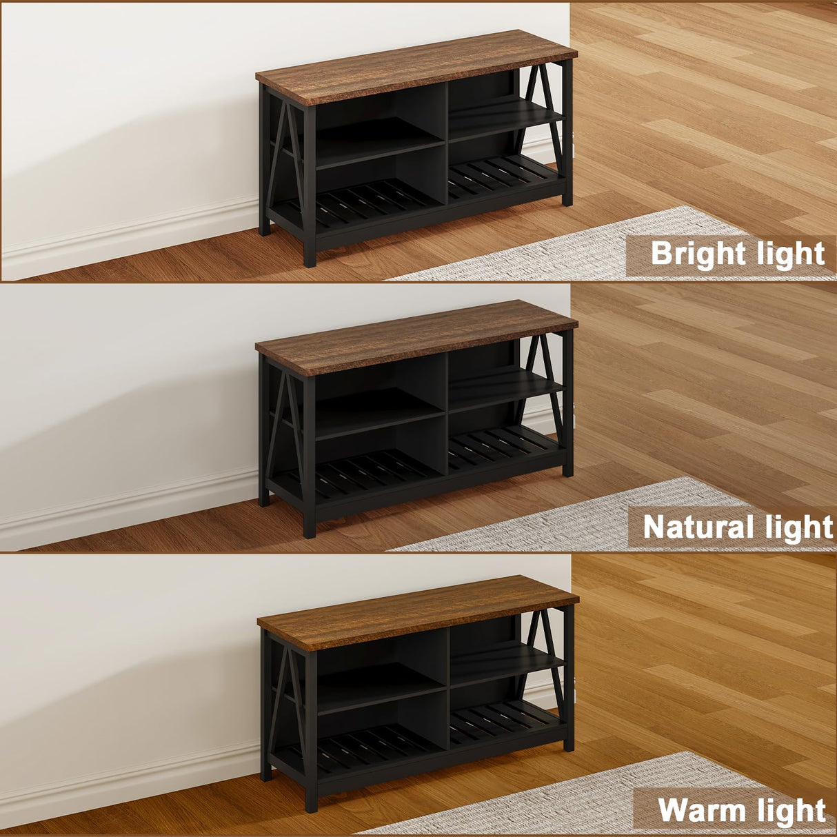 ChooChoo Farmhouse TV Stand for TVs up to 55 Inch, Modern Entertainment Center with 4 Open Shelves & Built-in Cable Holes, Media TV Console for Living Room, Bedroom, Black ChooChoo