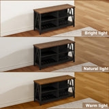 ChooChoo Farmhouse TV Stand for TVs up to 55 Inch, Modern Entertainment Center with 4 Open Shelves & Built-in Cable Holes, Media TV Console for Living Room, Bedroom, Black ChooChoo