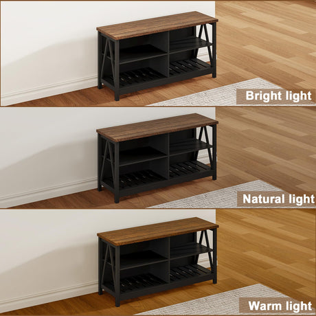 ChooChoo Farmhouse TV Stand for TVs up to 55 Inch, Modern Entertainment Center with 4 Open Shelves & Built-in Cable Holes, Media TV Console for Living Room, Bedroom, Black ChooChoo