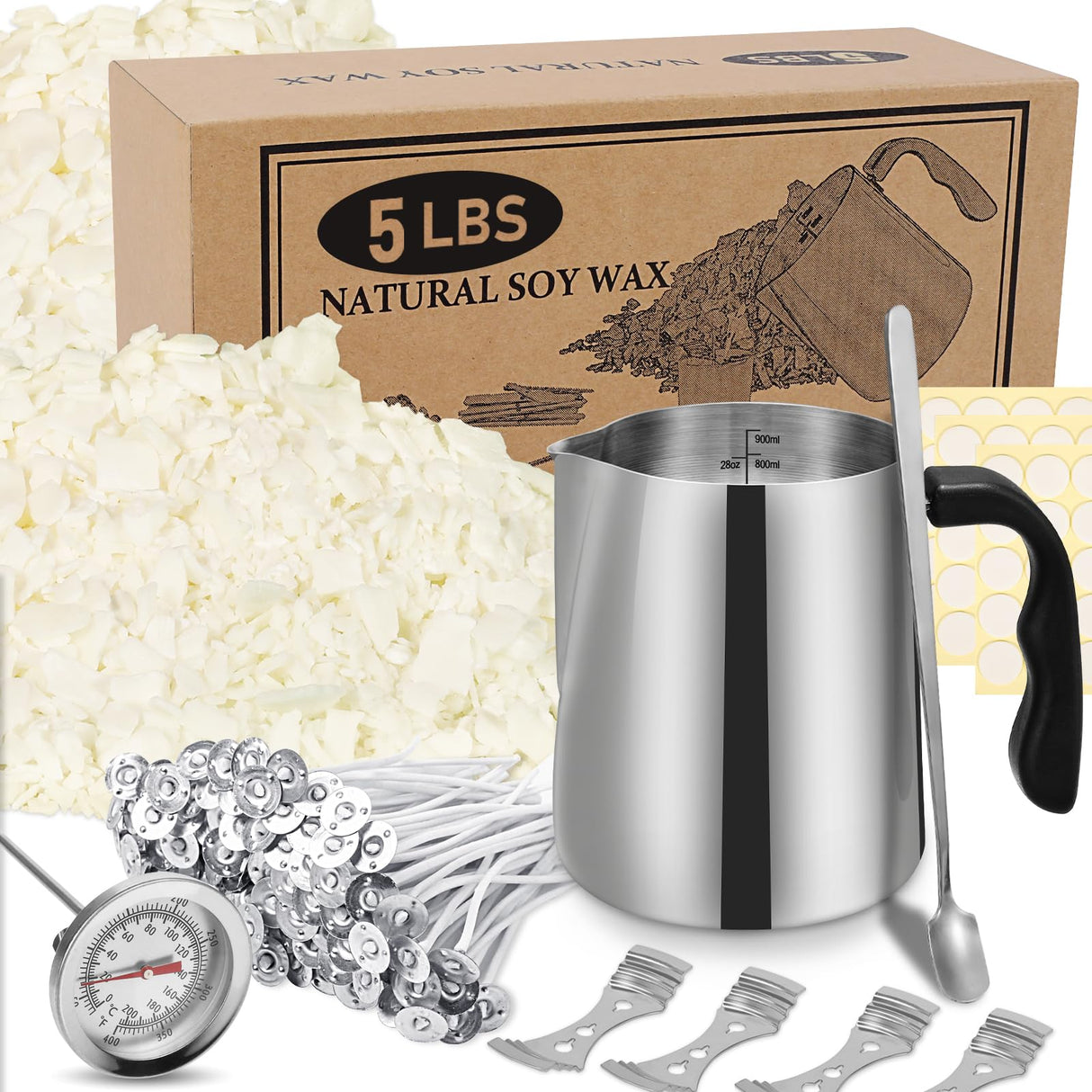 SAEUYVB Candle Making Kit Supplies, Natural Candle Wax for Candle Making - Soy Wax DIY Candle Making for Adults, Including 5lbs Soy Wax Flakes, Pouring Pot, Start Candle Kit for Adults, Beginners SAEUYVB