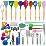 Kaluns 50 PCS Silicone Kitchen Utensils Set - Christmas Gifts For Mom Women Complete Kitchen Set - 800°F Heat Resistant Non-Stick Premium Silicone Cooking Utensils W Wooden Handles Gifts For Mothers Kaluns