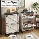 Maupvit 24" W Farmhouse Shoe Cabinet Storage for Entryway, Freestanding Organizer with 2 Flip Drawers, Narrow Shoe Rack Cabinet with Metal Corner Decoration, White Maupvit