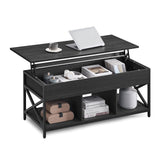 VASAGLE Lift Top Coffee Table, Lift Coffee Table with Storage Shelf, Hidden Compartments and Lifting Top, for Living Room, Office, 19.7 x 47.2 x (19.3-24.4) Inches, Black with Wood Grain ULCT212B22 VASAGLE