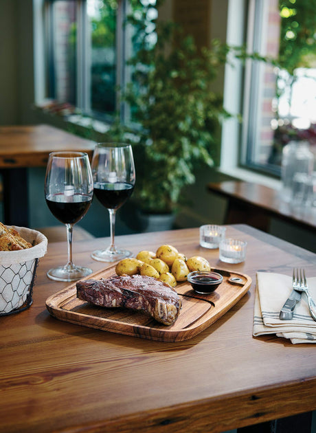 Ironwood Gourmet Fort Worth Steak Plate with Juice Channel, Acacia Wood 13 x 11 x 0.75 -inches, Brown Ironwood Gourmet