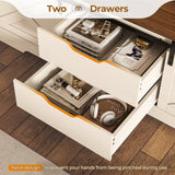 UPOSOJA Farmhouse Storage Bench with Cushion, Shoe Rack with Slide Barn Doors, Adjustable Shelf and 2 Drawer for Entry, Bedroom, Closet, Living Room, Hallway (White Brown, 59.8 in) UPOSOJA