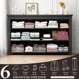 Dresser for Bedroom with 6 Drawers, Farmhouse Wood Chest of Drawers, Wide TV Stand Closet Storage Furniture with Metal Handle, Modern Clothes Organizer for Hallway, Living Room, Entryway, Black Xixini