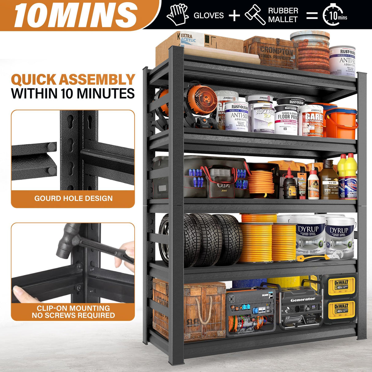 Bezuny 78" H|48" W Garage Shelving Unit and Storage-Easy Assembly Shelves 5-Tier Rack|Heavy-Duty Adjustable Shelf|Steel Waterproof Rust-Resistant Shelves,for Industrial,Warehouse,Basement Bezuny