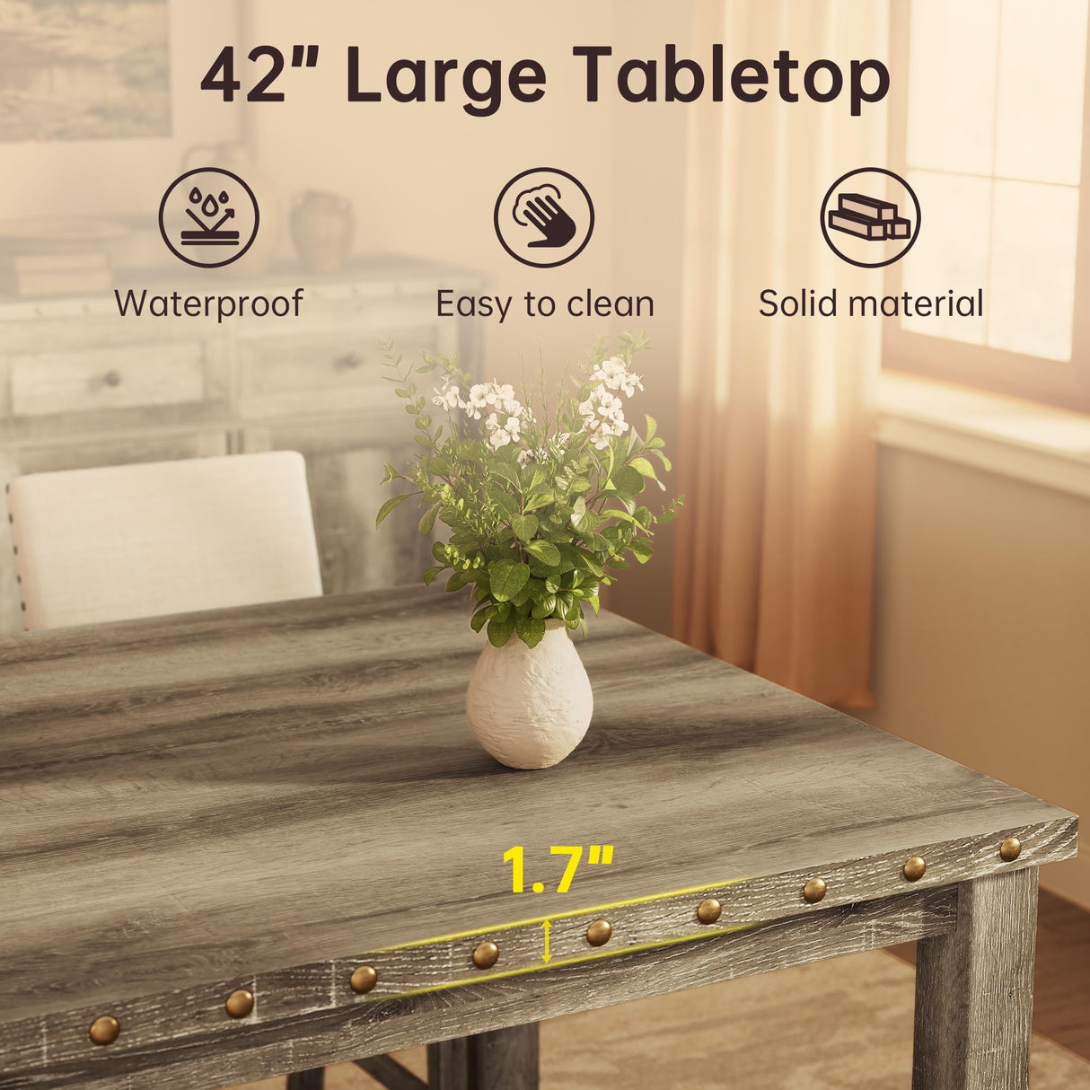 Farati 42 inch Counter Height Dining Table for 4-6 People, Farmhouse Dining Table with Rubberwood Leg, Rustic Square Bar Table for Dining Room, Kitchen Island Farati