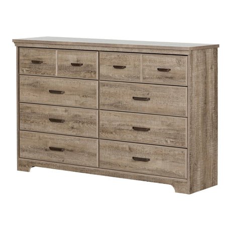 South Shore Versa Collection 8-Drawer Double Dresser, Weathered Oak with Antique Handles South Shore