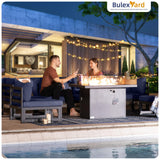 BULEXYARD 8 Seat Minimalist Aluminum Patio Sectional Seating with Fire Pit, 500 lbs Heavy Duty Outdoor Furniture Set, 29" Deep Wide Oversized Seating U Shaped Conversation Couch for Garden, Denim Blue BULEXYARD