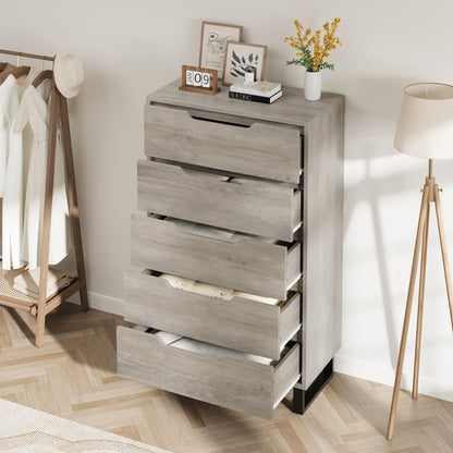 GarveeHome 5 Dresser for Bedroom, 51" Tall Dresser, Freestanding Vertical Drawer Dresser with Storage, Wooden Closet Dresser Storage Dresser Chest for Living Room, Hallway, Entryway, Ash Grey