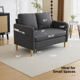 VINGLI 47" Small Couch, Dark Grey Linen Loveseat Sofa Mini Couch Mid Century Modern Decor Love Seat for Small Spaces Living Room, Bedroom, Play Room VINGLI