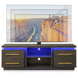 BELLEZE 66" TV Stand for TVs Up to 75", Entertainment Center with Music Sync LED Lights, Media Console Table Storage Cabinet with Open Shelves & Drawers for Living room, Bedroom - Hawthorn (Brown) BELLEZE