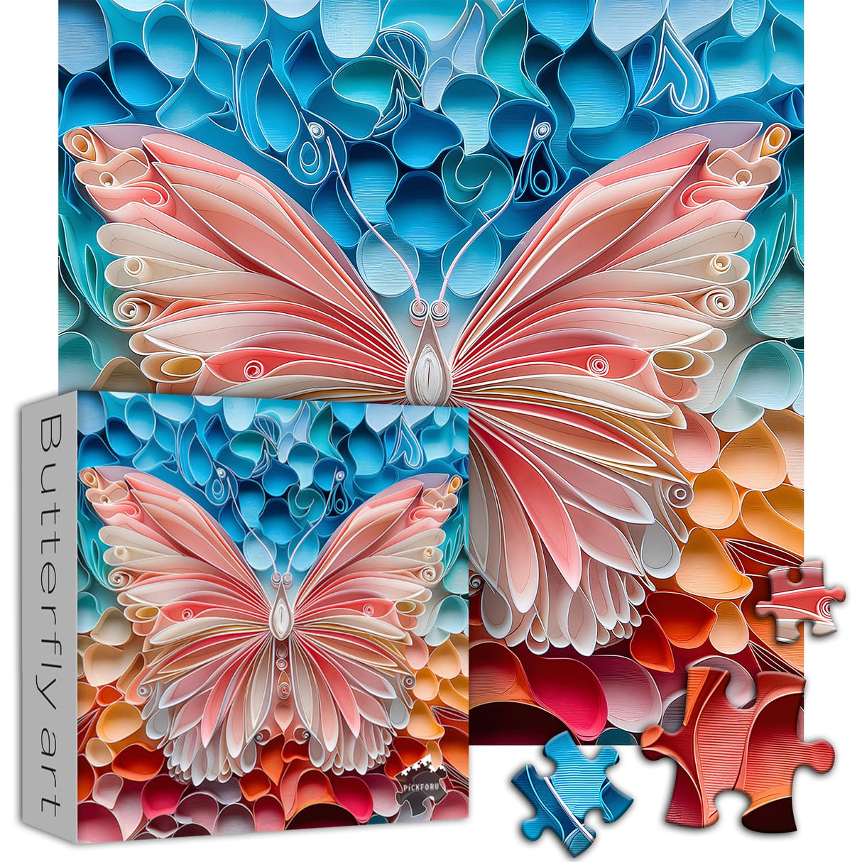 Butterfly Puzzles for Adults 1000 Pieces, Unique Art Jigsaw Puzzle Hard, Colorful Impossible Challenging Puzzles for Adults Paper Cut PICKFORU
