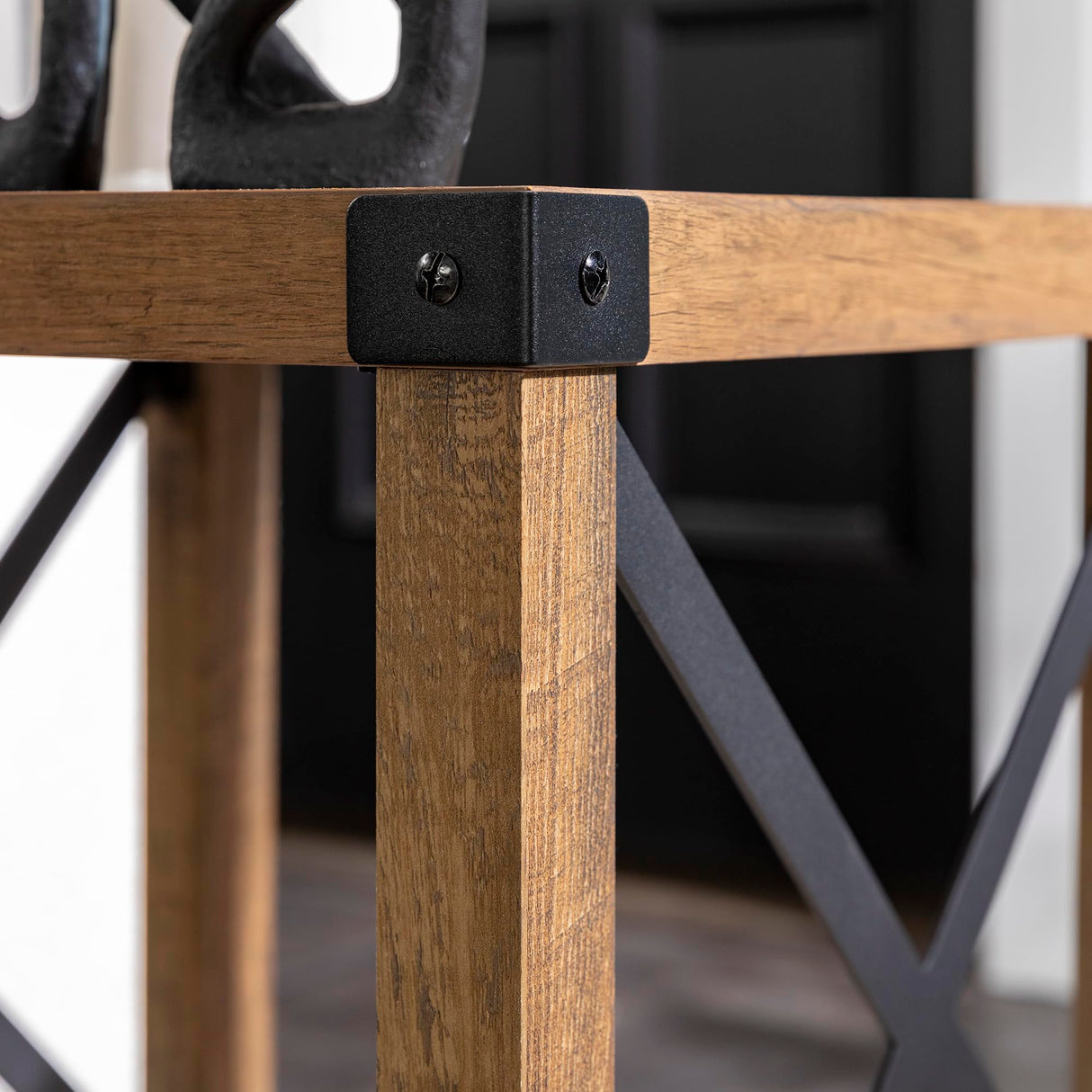 Walker Edison Sedalia Modern Farmhouse Metal X Side Table, 18 Inch, Rustic Oak Walker Edison