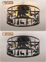 YEDAORL Farmhouse Caged Ceiling Fans with Lights and Remote Control,Rustic Black Chandelier Fan with Bear Deer Design,Flush Mount Low Profile Fandelier for Bedroom,Dining Living Room,Foyer YEDAORL