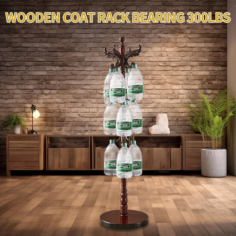 Snaikor Wooden Coat Rack Stand, Vintage Natural Birch Wood Coat Racks Freestanding, Solid Coat Tree Stand with 14 Hooks, Classic Sturdy Coat Racks Hall Tree for Entryway, Office (Round chassis) Snaikor