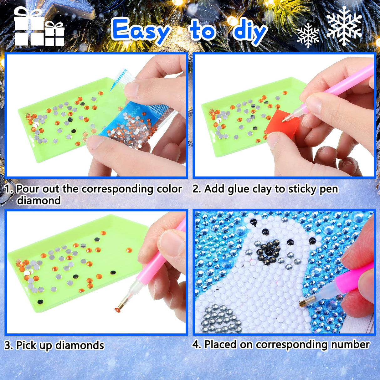 Charniol 9 Pcs Winter 5D Diamond Painting Kits 5D Drill Round Crystal Rhinestone Handmade Creative Art Crafts Snowman Snowflake for Home Wall Decor and Adults Kids DIY (Snowman, Snowflake) Charniol