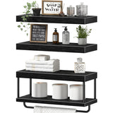 QEEIG Bathroom Floating Shelves Over Toilet - Wall Mounted Shelf Toilet Paper Storage Farmhouse 16 inch Set of 3, Black (027-40B3) QEEIG
