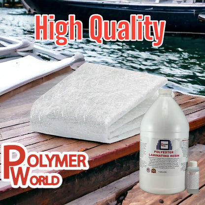 Polymer World- 1 Gal Polyester Resin with Rolled .75x50x5 Yard Chopped Strand Mat, Fiberglass Kit for Boats, Cars, Surfboard, RV, Canoes, Jetski, Watercraft, with MEKP