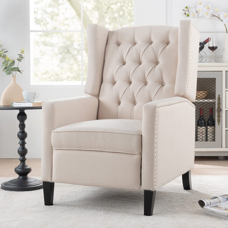 Push Back Single Recliner Chair,27" W Dual Function Foot System,Manual Wing Chair for Office, Den, Living Room, Bedroom, and Guest Room (Fabric, Beige) Fulocseny
