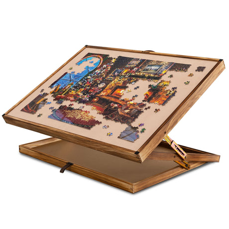 Lavievert 2 in 1 Reversible Jigsaw Puzzle Board, Angle & Height Adjustable Wooden Puzzle Plateau Easel for Adults, Portable Tilting Table with Non-Slip Surface for 1000 & 1500 Piece Puzzles LAVIEVERT
