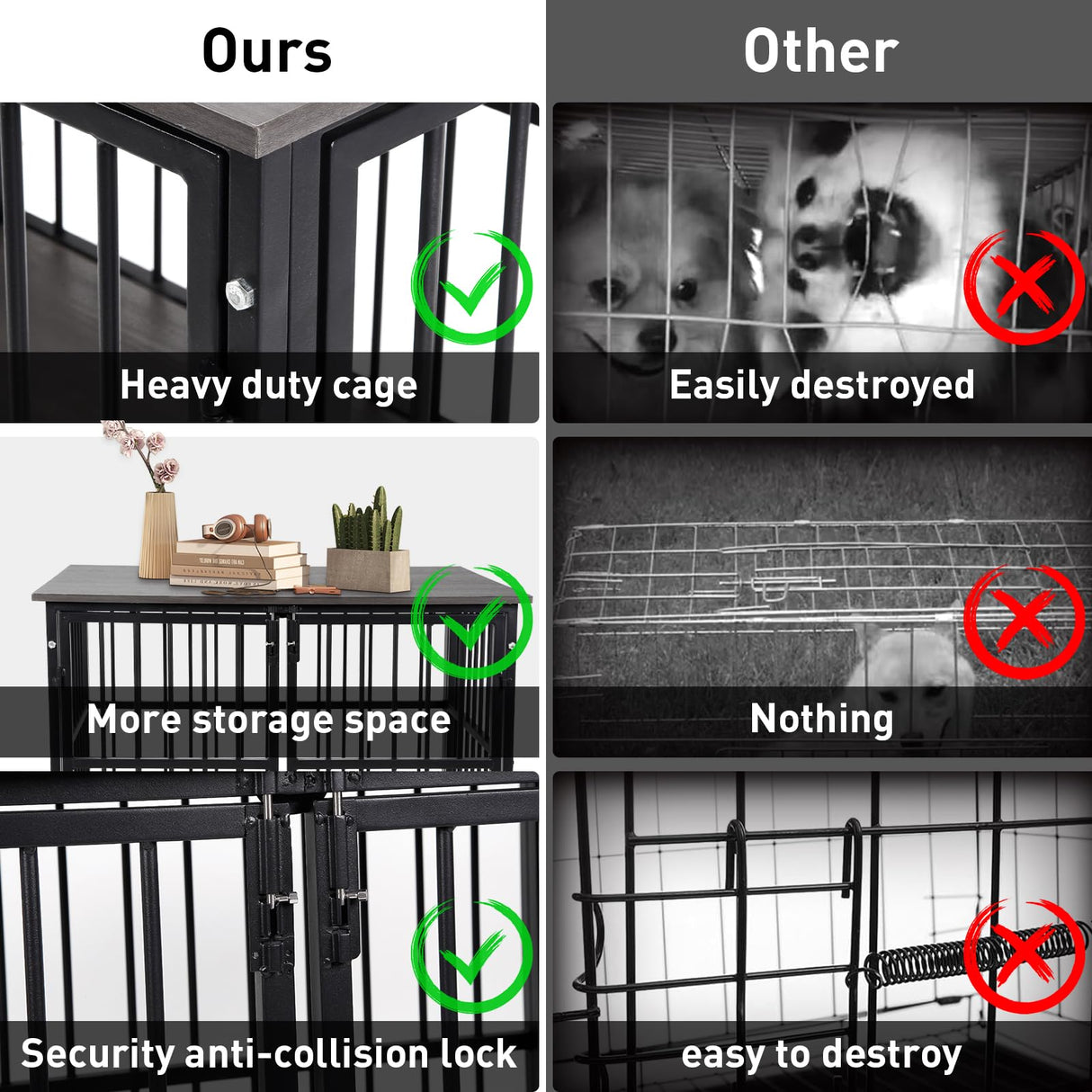 48 Inch Heavy Duty Dog Crate Furniture for Extra Large Dogs, Decorative Pet House End Table, Wooden Cage Kennel Furniture Indoor, XL XXL Dog Crate, Grey EOXNYZR