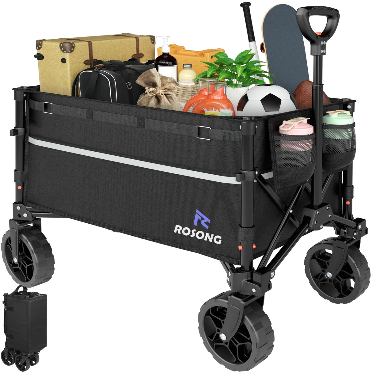ROSONG Collapsible Wagon Cart with Wheels Foldable - Folding Utility Heavy Duty Wagons Carts for Grocery Sports Garden Shopping Camping ROSONG