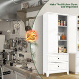 VIYET 72" Tall Kitchen Pantry Cabinet,White Metal Pantry Cabinet with 2 Drawers & 2 Adjustable Shelves,Utility Storage Cabinet Rust-Resistant for Living Room,Dining Room,Bathroom,Garage,Basement VIYET