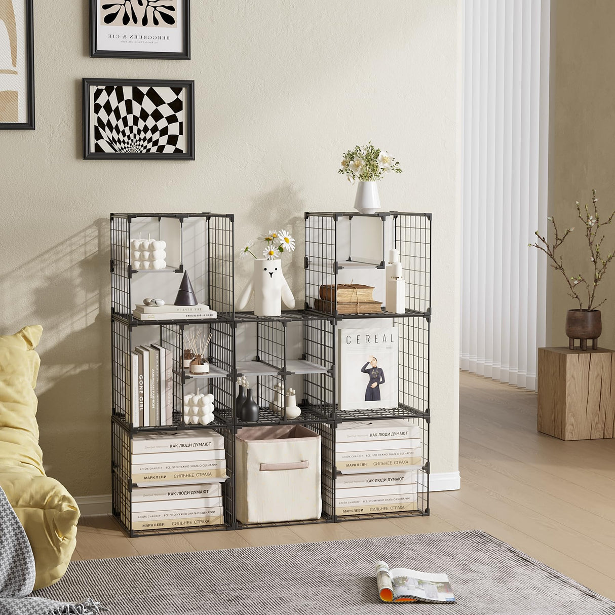 AWTATOS Wire Grid 8 Cube Closet Organizer - Stackable Storage Shelf, Metal Shelving Unit for Bedroom, Black AWTATOS