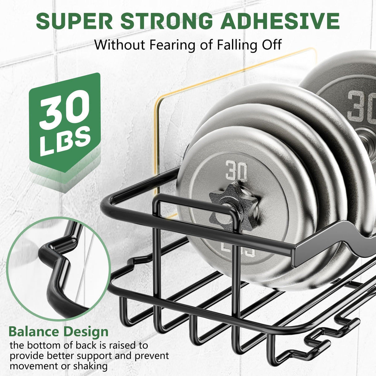 OMAIRA Shower Caddy 3-Pack, Adhesive Shower Organizer with Soap Holder, Rustproof No Drilling Shower Shelves for Inside Shower Bathroom Organizer and Storage, Black(Large) OMAIRA