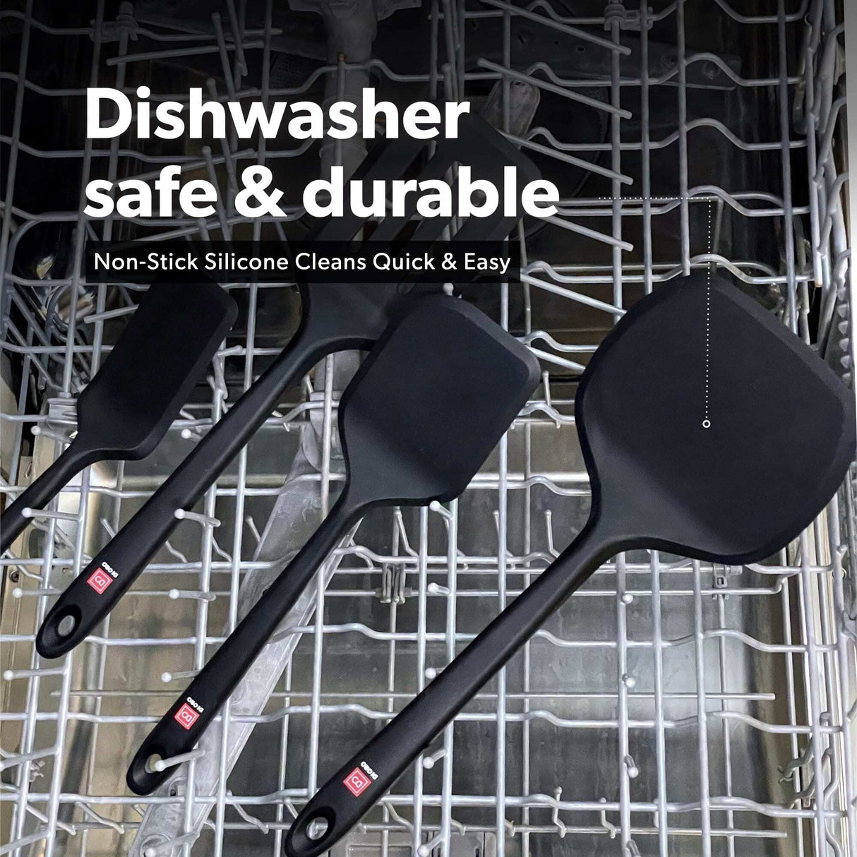 DI ORO Silicone Turner Spatula Set - Kitchen Spatulas for Nonstick Cookware - Cooking Utensils for Flipping Eggs & Pancakes - 600°F Heat-Resistant BPA Free Turners - Dishwasher Safe (4pc, Black) di Oro Living