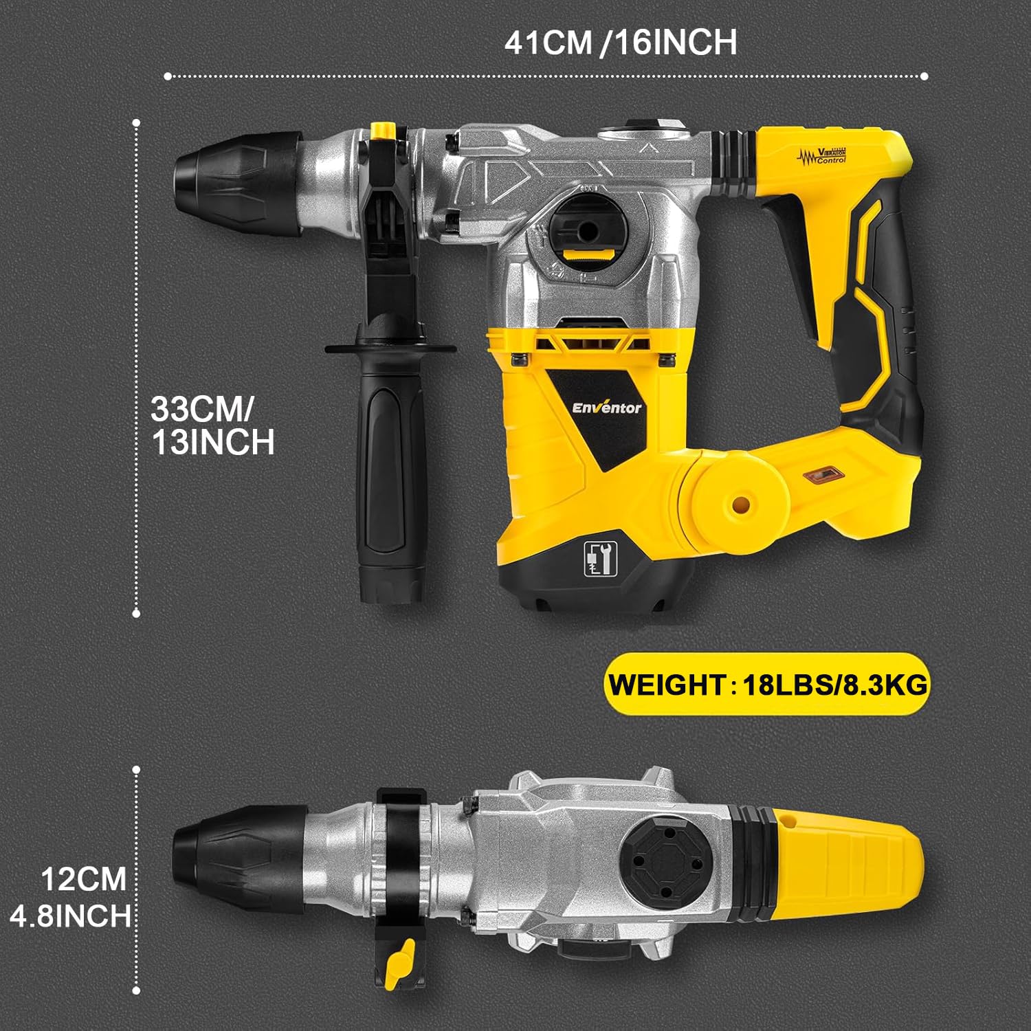 Enventor 1-1/4 Inch SDS-Plus 12.5A Heavy Duty Rotary Hammer Drill for Concrete Stone, Safety Clutch Electric Demolition Hammer Drill with 4 Functions, Vibration Control, Chisels, Drill Bits,  - WoodArtSupply