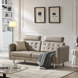 RXRRXY 72'' Top-Grain Loveseat Leather Sofa Couch, Modern Genuine Leather Love Seat Sofa Couch with Sofa Pillows and Classic Button Tufted Design for Living Room, Bedroom, Apartment (Beige) RXRRXY