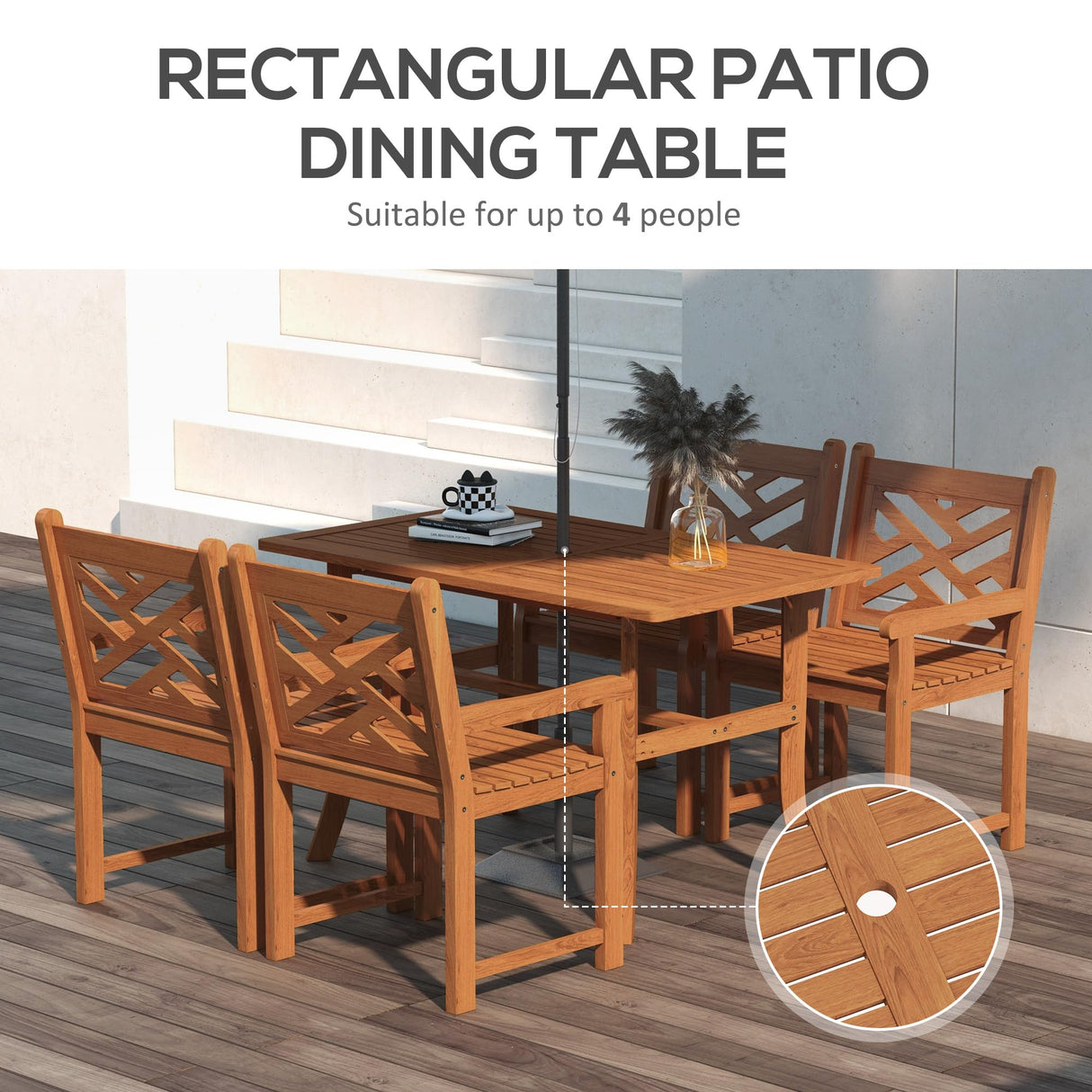 Outsunny Outdoor Patio Dining Set, 4 Seater Wood Dining Table and Chairs for Backyard, Conservatory, Garden, Poolside, Deck, Teak Outsunny