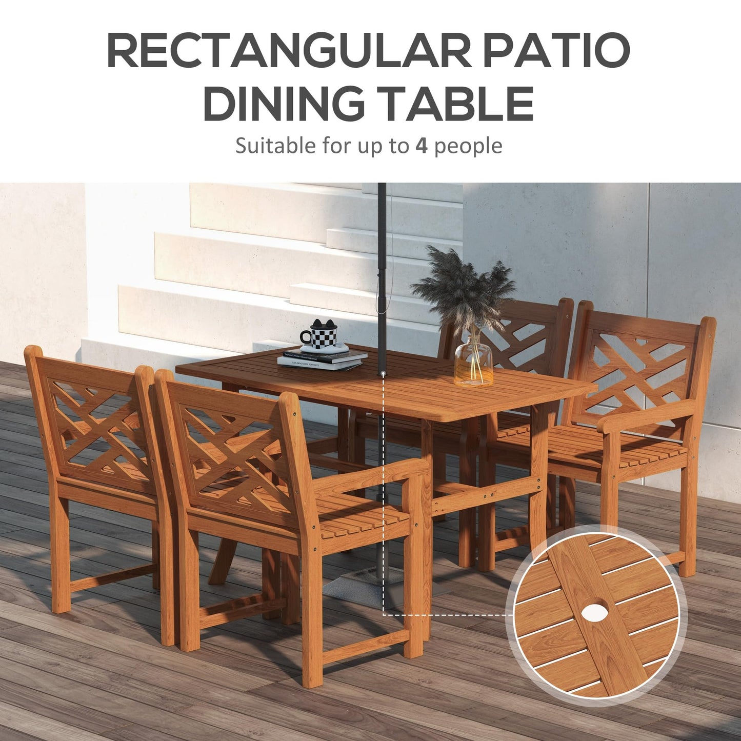 Outsunny Outdoor Patio Dining Set, 4 Seater Wood Dining Table and Chairs for Backyard, Conservatory, Garden, Poolside, Deck, Teak - WoodArtSupply