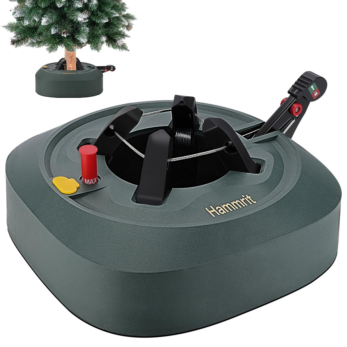 Christmas Tree Stand for Real Trees, Heavy Duty Live Christmas Tree Stand with Reservoirs, Fits Trees up to 7.5 Ft (1.2-5 In Diameter), No Assembly Required Real Christmas Tree Base Foot Press Hammrit