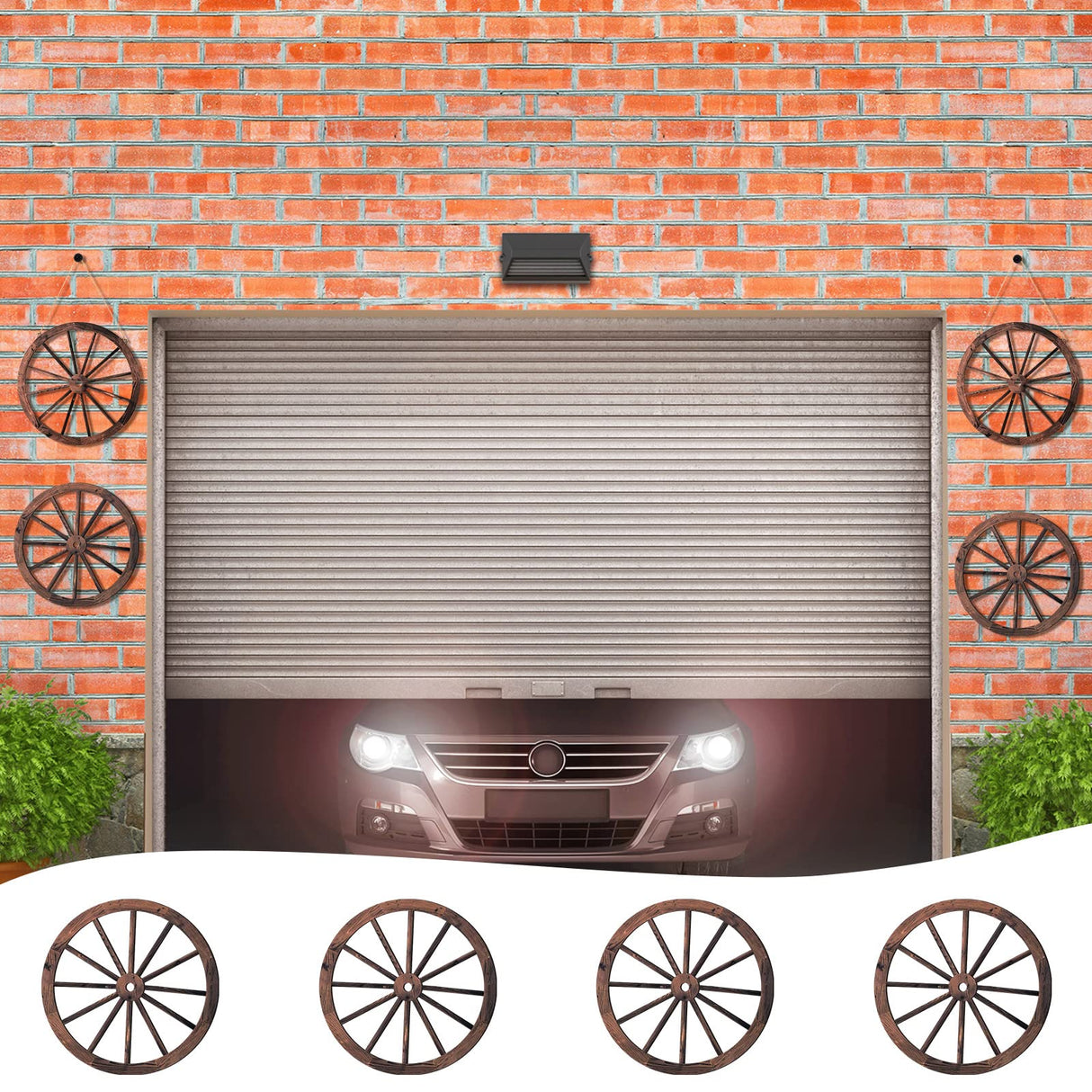 4 Pieces Wooden Wagon Wheel Wall Decor 10 Inches Old Western Wood Wagon Wheel Wall Art Farmhouse Wagon Wheels Rustic Yard Decor Wood Hanging Decorative Wheels for Garden Home Bar Garage Qunclay