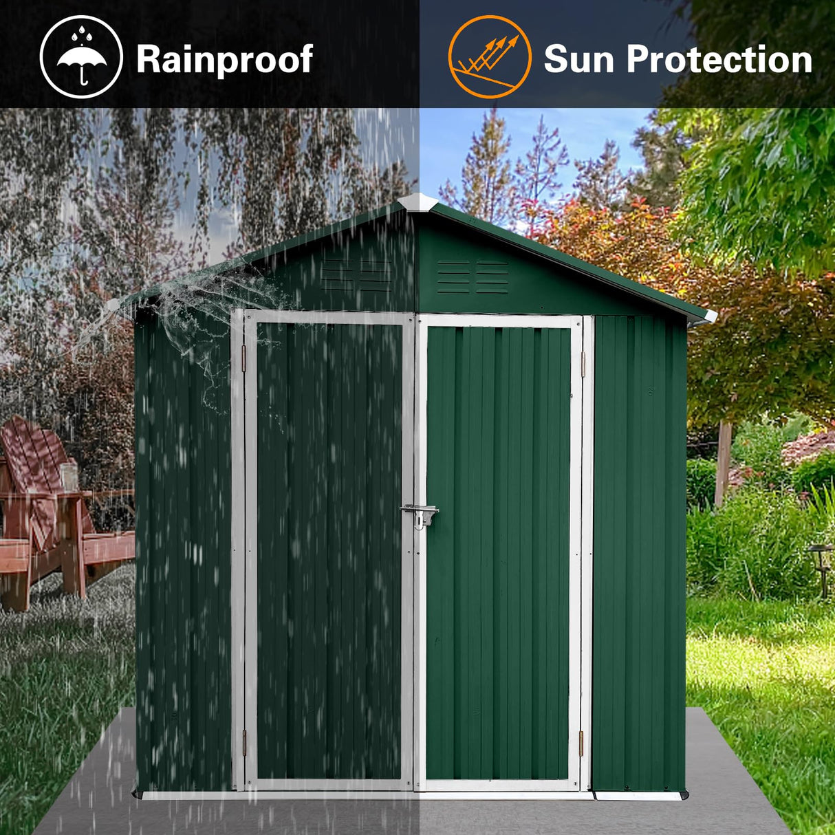Jintop 4x6 FT Outdoor Metal Storage Sheds with Apex Roof,Single-Storey Waterproof Roofed Structure Garden Shed w/Lockable Doors,for Lawn Equipment Tool Sundries,Green+White Jintop