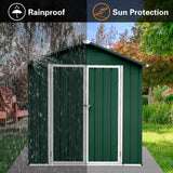 Jintop 4x6 FT Outdoor Metal Storage Sheds with Apex Roof,Single-Storey Waterproof Roofed Structure Garden Shed w/Lockable Doors,for Lawn Equipment Tool Sundries,Green+White Jintop