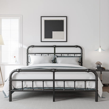BOSRII King Size Bed Frame with Headboard and Footboard, 18 Inches High, 3500 Pounds Heavy Duty Metal Slats Support for Mattress, No Box Spring Needed,Noise-Free, Black BOSRII