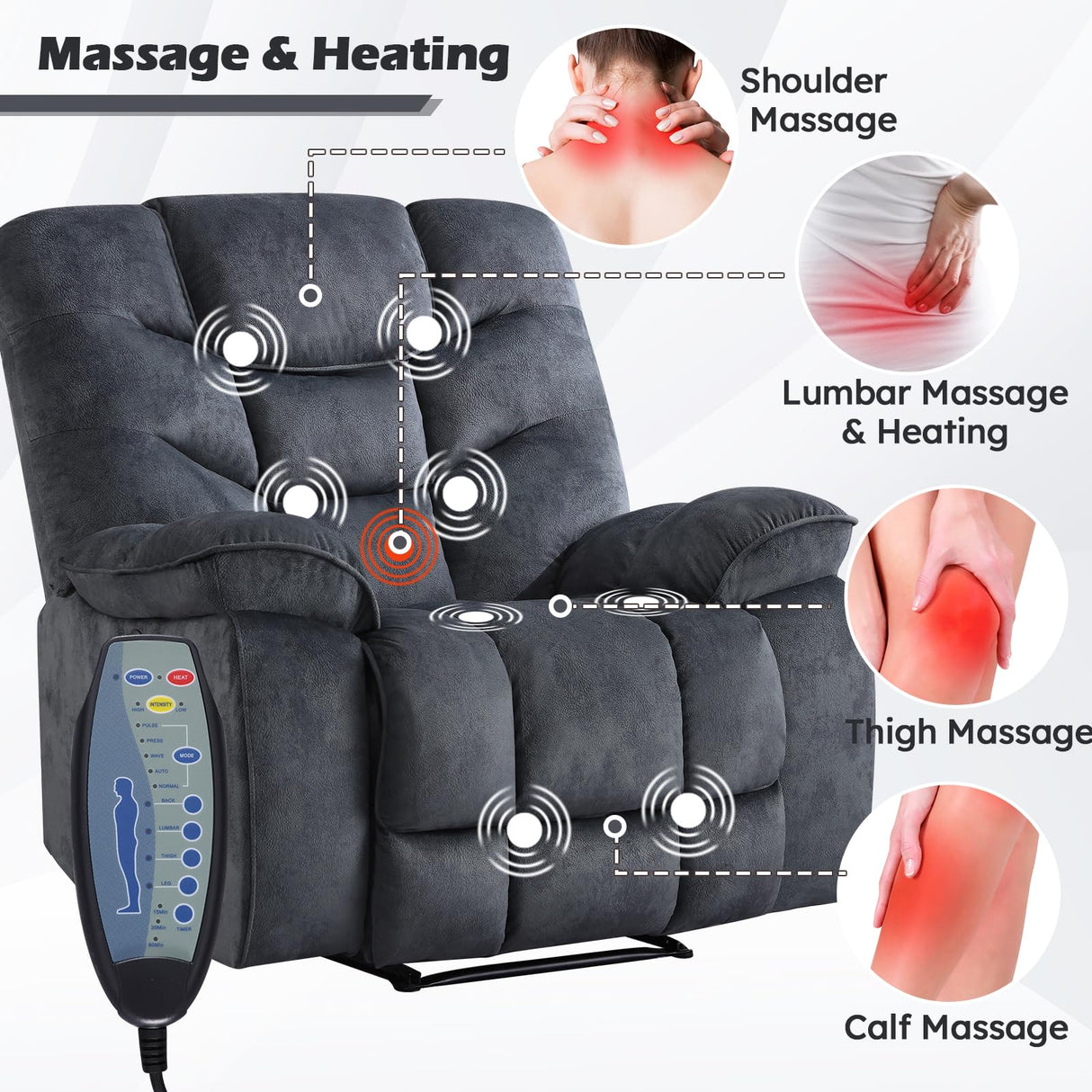 HAOMARKETS Oversized Electric Recliner Chair with Massage and Heat, 41" Wide Power Reclining Chairs with USB Port, Breathable Fabric Overstuffed Reclining Sofa for Living Room Bedroom (No Lift) HAOMARKETS