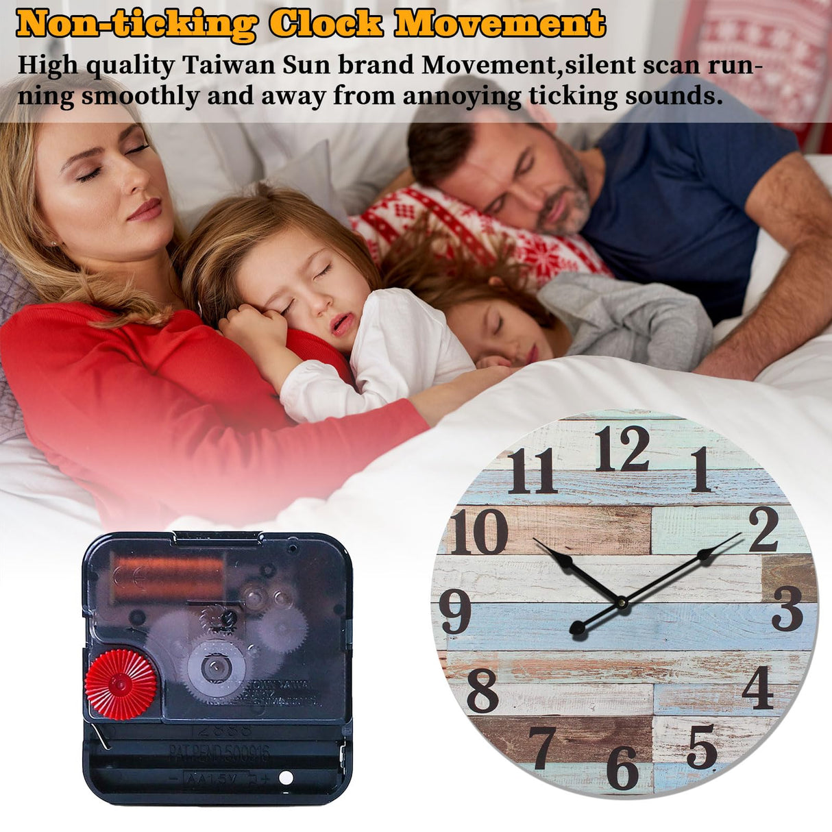 Eruner 24 Inch Blue Woodgrain Shiplap Wall Clocks for Living Room Decor, Large Farmhouse Wall Clock,Coastal Beach Nautical Style,House Warming Gifts New Home Eruner