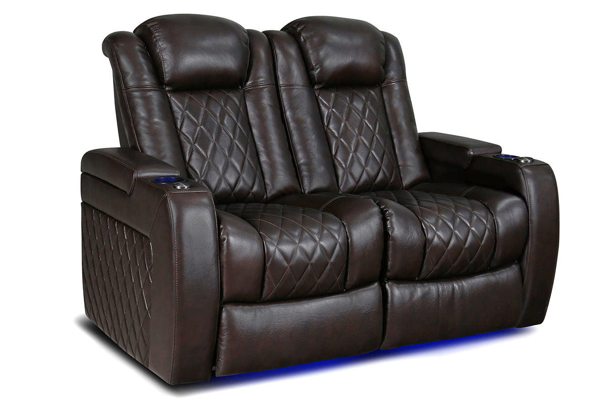 Valencia Tuscany Home Theater Seat - Nappa Leather Power Recliner with Cool Gel Memory Foam, USB-C/A Charging, RGB LED Lights, Adjustable Lumbar & Headrest (Row of 2 Loveseat, Dark Chocolate) VALENCIA THEATER SEATING